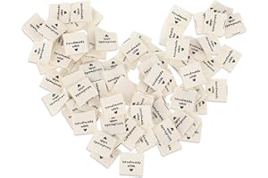Jeffdad 100 Pcs Sewing Labels for Handmade Items, Handmade with Love Labels Embossed Tags Sew on Clothing, Fabric Labels for DIY Crafts Knitting Crocheting Sewing (Off White)