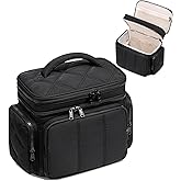 LEDAOU Toiletry Bag for Women, Quilted Travel Makeup Bag Organizer with Double Deck, Large Wide-open Cosmetic Make up Bag for Travel Essentials (Black Puffy)