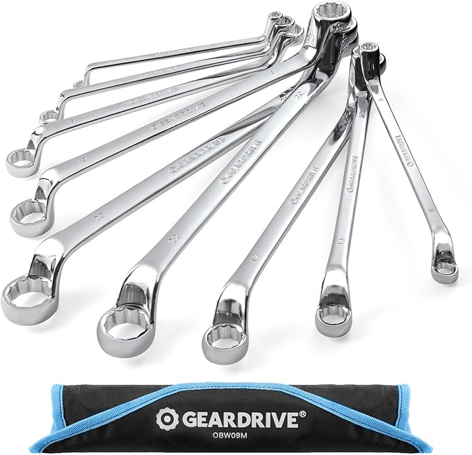 GEARDRIVE Offset Box Wrench Set, Metric, 9Piece, 623mm, 75Degree, Chrome Vanadium Steel