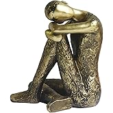 Pigort Thinker Statue Abstract Sculpture - Collectible Rustic Gold Figurine Art Home Office Bookshelf Decorative Objects Desktop Decor for Men, 3.7 x 4.6 x 3.5 inches