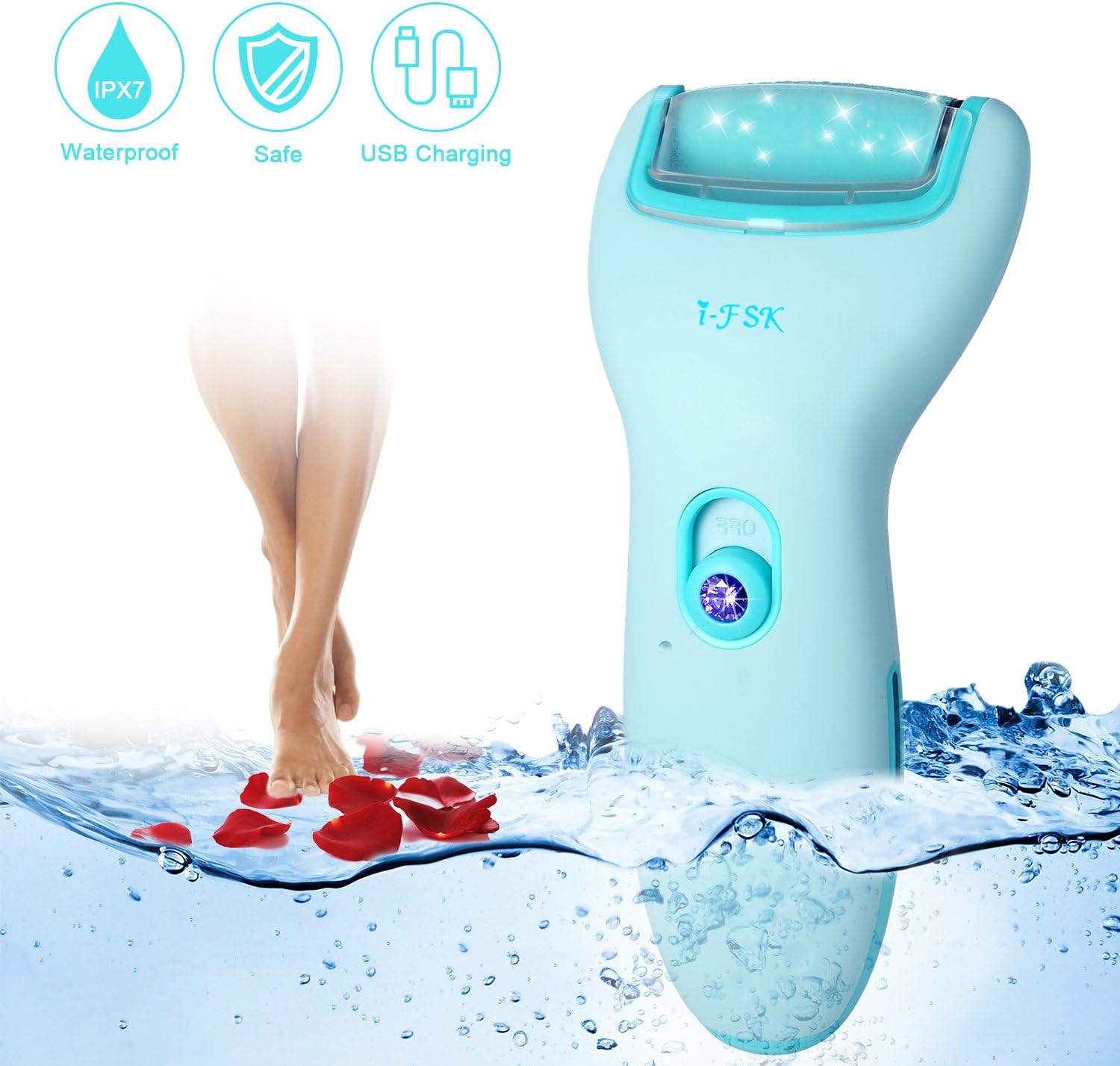 Electric Callus Remover, Cinsey Rechargeable Waterproof Pedicure Tool Foot File for Hard, Dead&Callused Skin, Includes 2 Extra Refills, Dander Cather& LED Light (1L)