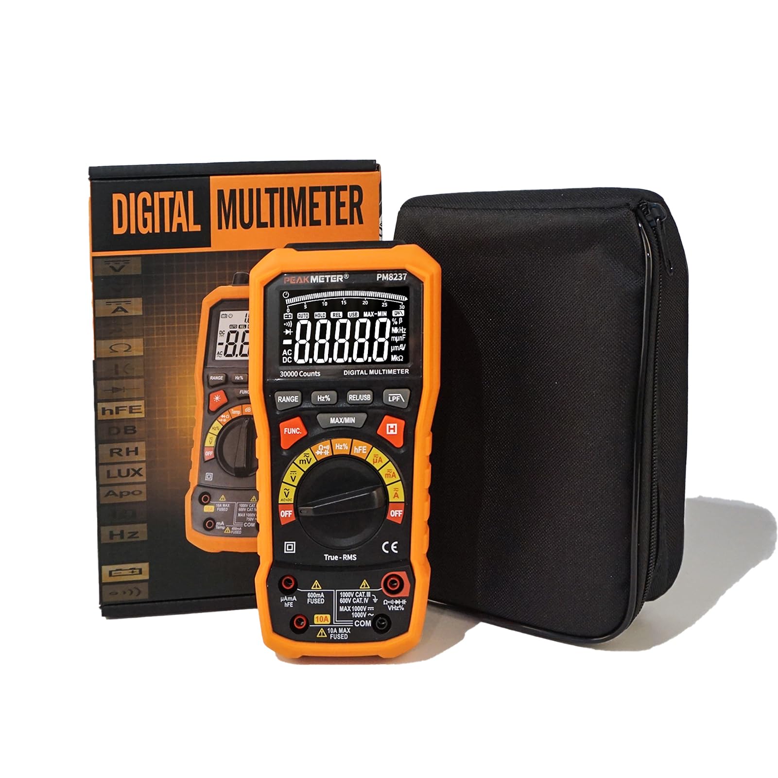 Digital Multimeter with 30000 Counts USB Data Logging TRMS LPF Ohm Volt Amp Meter AC/DC Voltage AC/DC Current Resistance Diode Capacitance Frequency Duty with Large LCD Display and Backlight
