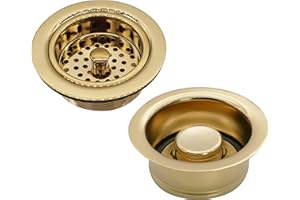 Westbrass A2165-01 4-1/4" OD Post Style Large Kitchen Basket Strainer with Waste Disposal Flange and Stopper Drain Set, Polished Brass