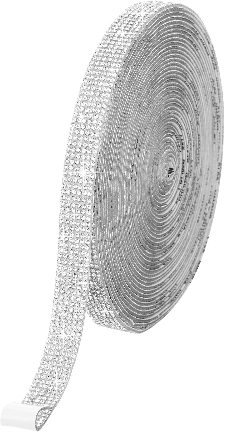 Self Adhesive Rhinestone Strips Diamond Bling Crystal Ribbon Sticker Wrap for Craft Jewel Tape Roll with 2 mm Rhinestones for DIY Car Phone Christmas Decoration (Silver,0.51 Inch x 9 Yards)
