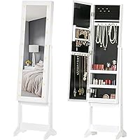 HOMCOM Mirror Jewelry Cabinet Armoire with LED Lights, Free Standing Jewelry Organizer with Full Length Mirror, Storage and A
