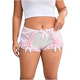 SHENHE Women's Plus Size Satin Panty Brief Bow Front Lace Trim Breathable Silky Underwear