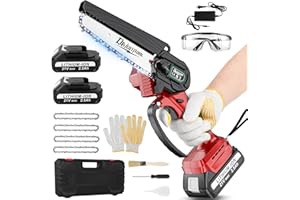 DEJUNPIOOL Mini Electric Chainsaw Cordless 6 Inch Brushless Small Chain Saw Battery Powered, Handheld Pruning Chainsaw for Wood Tree Branches, Garden Tools Gifts for Dad Men, 4 Chains, 2 Batteries, 2500 mAh