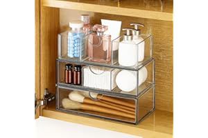 EAROND Medicine Cabinet Organizer with Removable Dividers, 3-Tier Stackable Drawer Storage for Bathroom, RV, Vanity, Countertop & Medicine Cabinets
