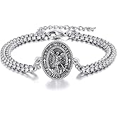 HKPATOP Religious Medal Bracelet 925 Sterling Silver Religious Protector Jewelry Gift for Women Men