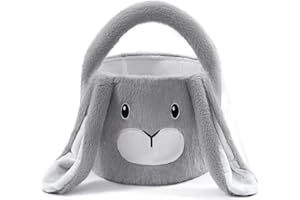 HiChen Easter Basket, Bunny Easter Egg Baskets for Kids, Decorative Rabbit Empty Gift Basket, Baby Easter Basket with Handle, Grey
