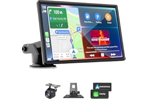 LANGDA Portable Carplay Screen for Car, 7" Wireless Carplay & Android Auto with Bluetooth, HD Backup Camera, GPS Navigation, Siri, FM, AUX, Mirror Link for All Vehicles