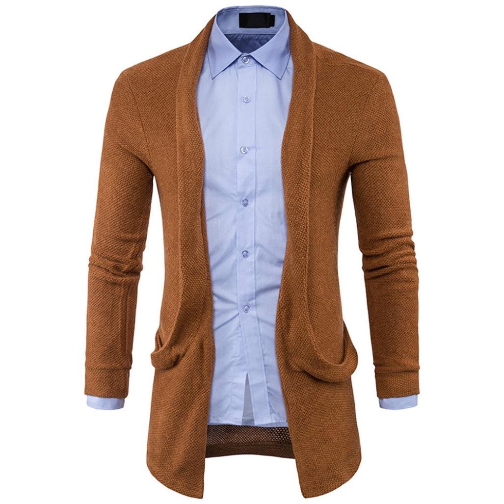 Sopety Mens Slim Fit Hooded knit Sweater Fashion Solid Long Trench Coat Jacket