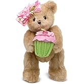 Bearington Casey Teddy Bear Cupcake Birthday Plush - 10" Brown Birthday Stuffed Animal with Soft Faux Fur Wearing A Hair Bow and Plush Cupcake - Adorable Bear Stuffed Animal Gift for Toddlers and Kids