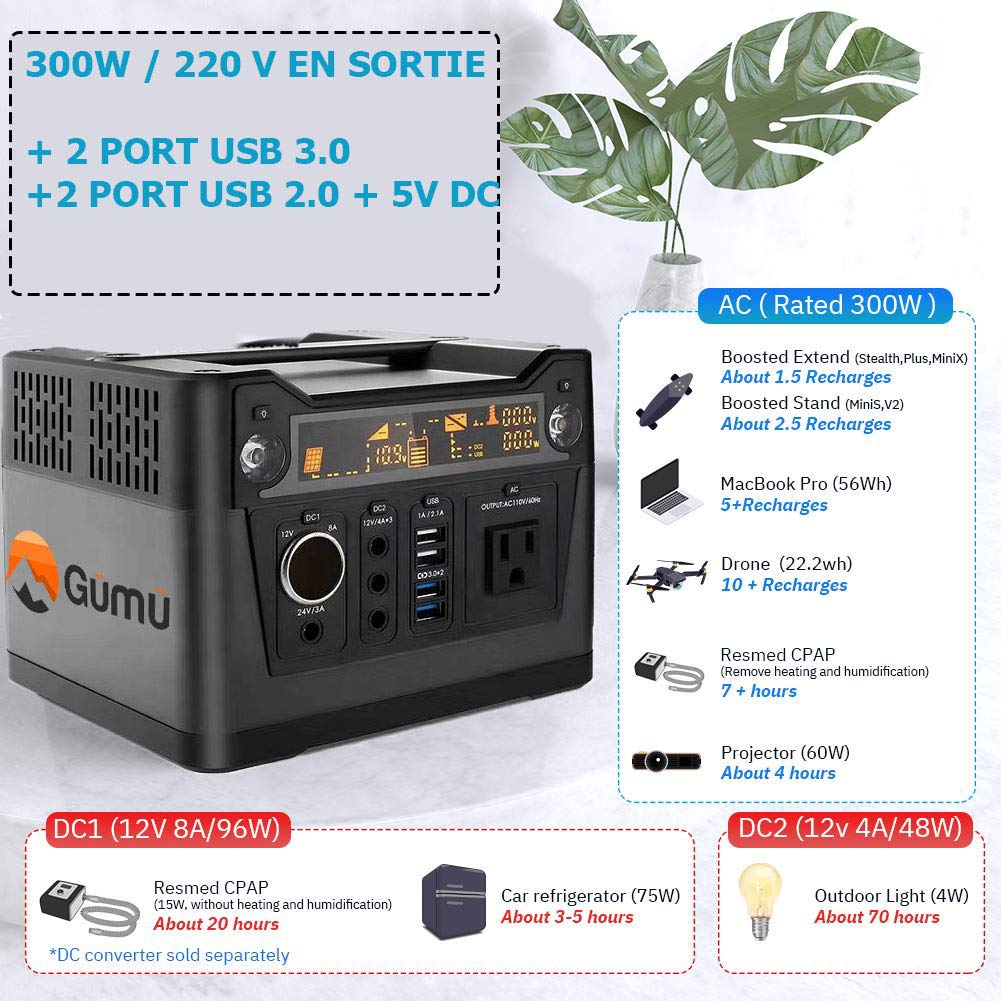 GÜMÜ 300W-Generador Solar portátil con AC/DC Inverter para ...