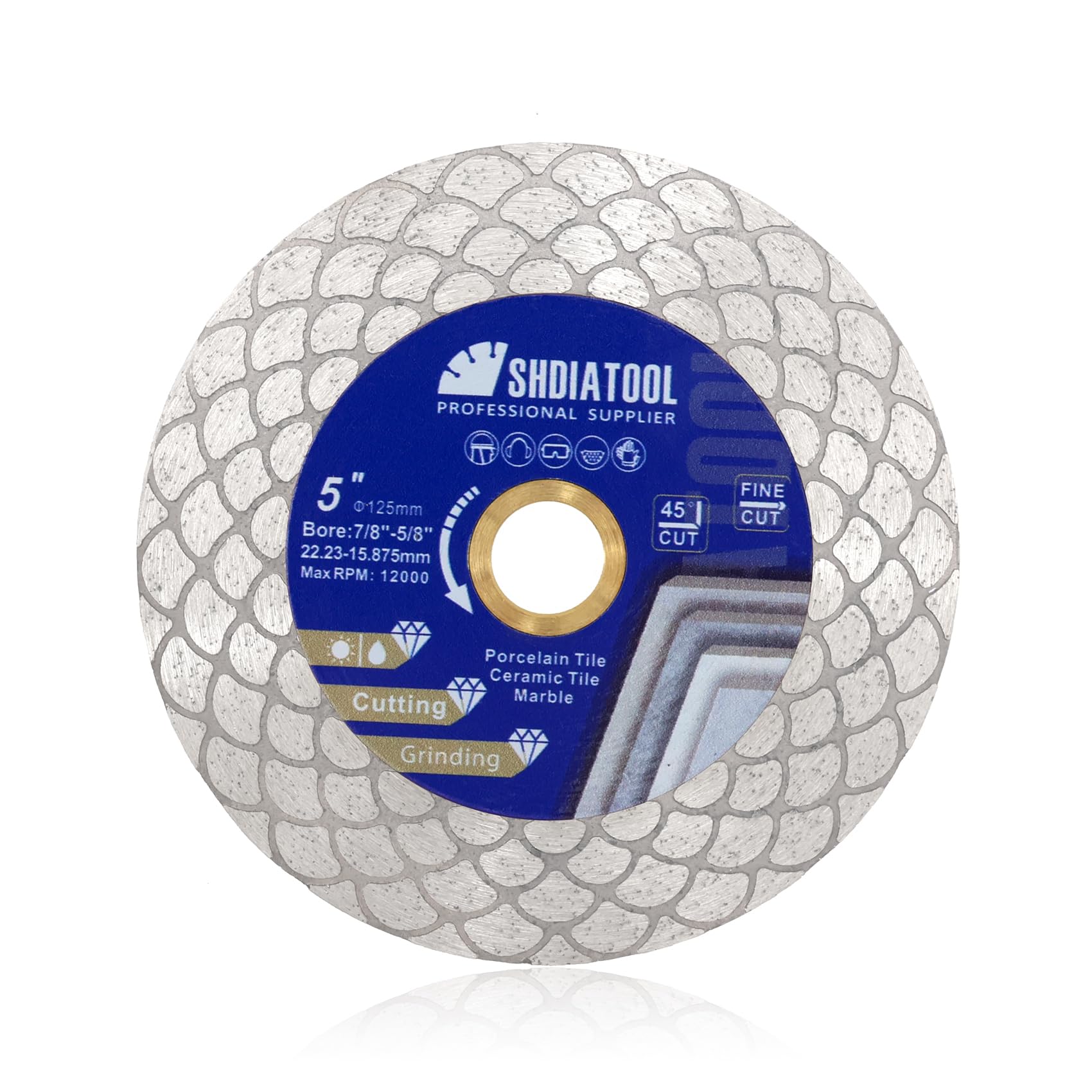 SHDIATOOL Diamond Saw Blade Grinding Dis - 125MM Granite Cutting Disc Double-Side Vacuum Brazed Tile Diamond Blade Fan Shape for Marble Concrete Stone Porcelain Ceramic