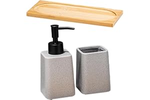 3PCS Bathroom Accessories Set with Ceramic Soap Dispenser Toothbrush Cup and Storage Tray Bathroom Countertop Organizers Cera