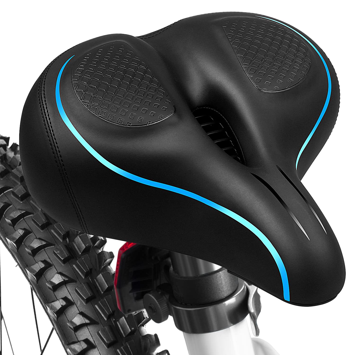 Gel Bike Seat Cushion, MSDADA Comfortable Wide Bike Saddle for Women&Men, Universal Size Bicycle Seat Cushion for Mountain Bike, Exercise Bike, Road Bike, City Bike, Spinning Bike, MTB, BMX(Blue)