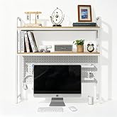 deli Desktop Shelf, Desk Hutch with Metal Pegboard, White | 2-Tier Desktop Display Rack With 4 Accessories, Multipurpose Desktop Bookshelf Storage Organizer