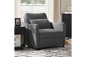 mopio Sophie 4-in-1 Convertible Sleeper Chair Bed, Accent Chair, Chaise Lounge, Comfy Reading Armchair, Pull Out Sofa Bed with Adjustable Backrest for Living Room, Bedroom (Dark Gray Fabric)