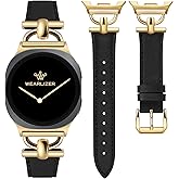 Wearlizer Leather Bands Compatible with Samsung Galaxy Watch 8 Band 40mm 44mm/Watch 8 Classic 46mm, Dressy Designer Slim Leather Strap Wristband Accessories with D-Shape Metal Buckle for Women