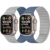 Tasikar Double Sided Wearable Magnetic Band Compatible with Apple Watch 49mm 46mm 45mm 44mm 42mm, Soft Silicone Sport Strap Loop for iWatch Ultra 3 2 1 SE Series 11 10 9 8 7 6 5 4 3 2 1, Misty Grey Blue