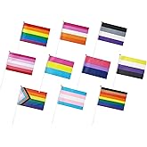 WXTWK 30 Pack Pride Rainbow Flags Set Gay LGBT Small Mini Hand Held Stick Flag Festival Party Parades Decorations(10 Rainbow Patterns, 3 Packs Of Each)