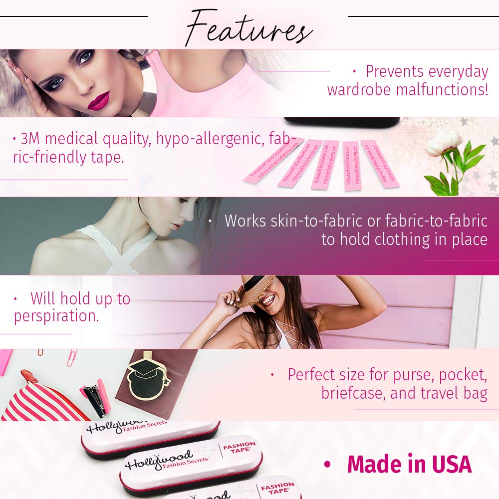 Hollywood Fashion Secrets Medical Quality Double-Stick Apparel Tape, 3 tins x 36 strips Value Pack : Lingerie Tape : Beauty