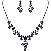 EVER FAITH Bridal Jewelry Sets for Wedding Rhinestone Crystal Flower Leaf Costume Pendant Necklace Earrings Set for Women