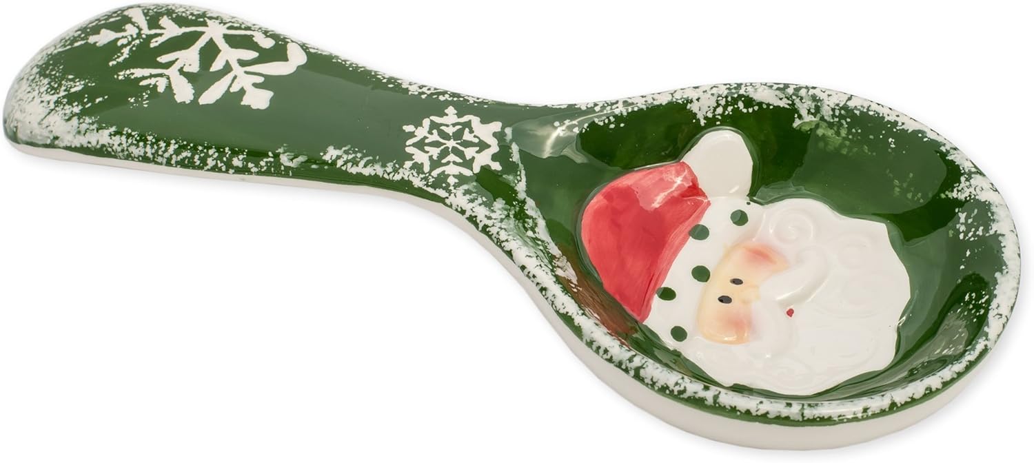 Santa Claus Green 4 x 9 Inch Glazed Ceramic Christmas Spoon