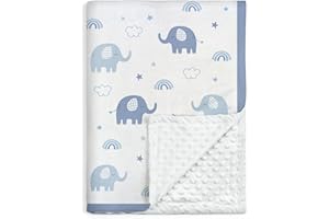 Elephant Minky Baby Blanket 30 x 40 Inches for Boys Girls, Soft Plush Receiving Blanket with Dotted Back, Gift for Toddler Ne