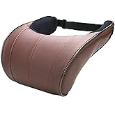 Riloer Adjustable Car Headrest Pillow, PU Leather Memory Foam Neck Cushion for Driving Home Office, Car Seat Headrest Neck Rest Cushion Ergonomic Car Neck Pillow, Brown