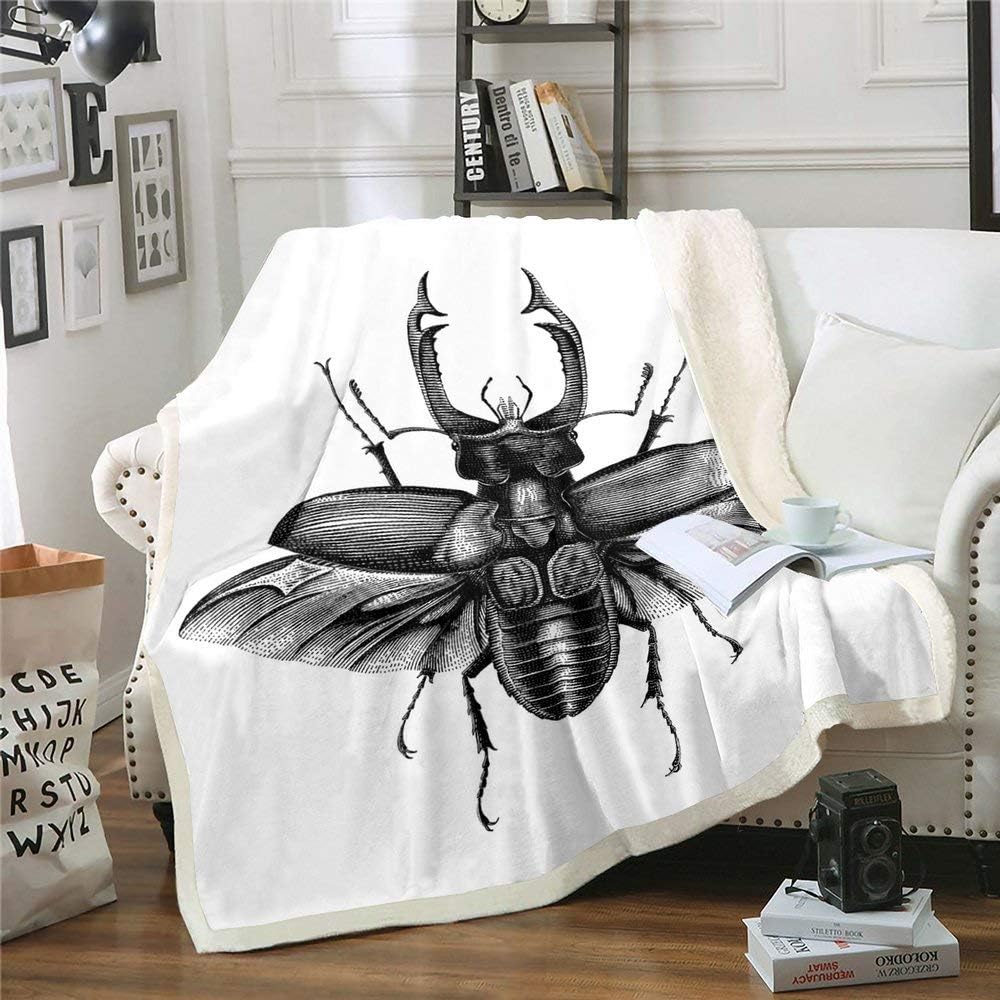 Manfei Insect Bed Throws for Kids Boys Teens Insect Stag Beetle Bug Print Flannel