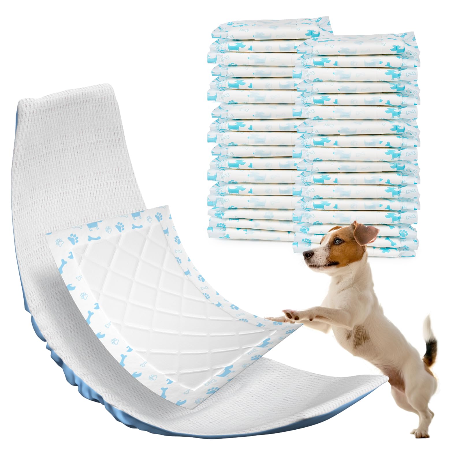 Pet Soft Dog Diaper Liners - 100 Count Disposable Dog Nappy Liners, Booster Pads for Male Female Dogs, Super Absorbent Inserts Pads for Dog Nappies (Blue Bone, S-100)