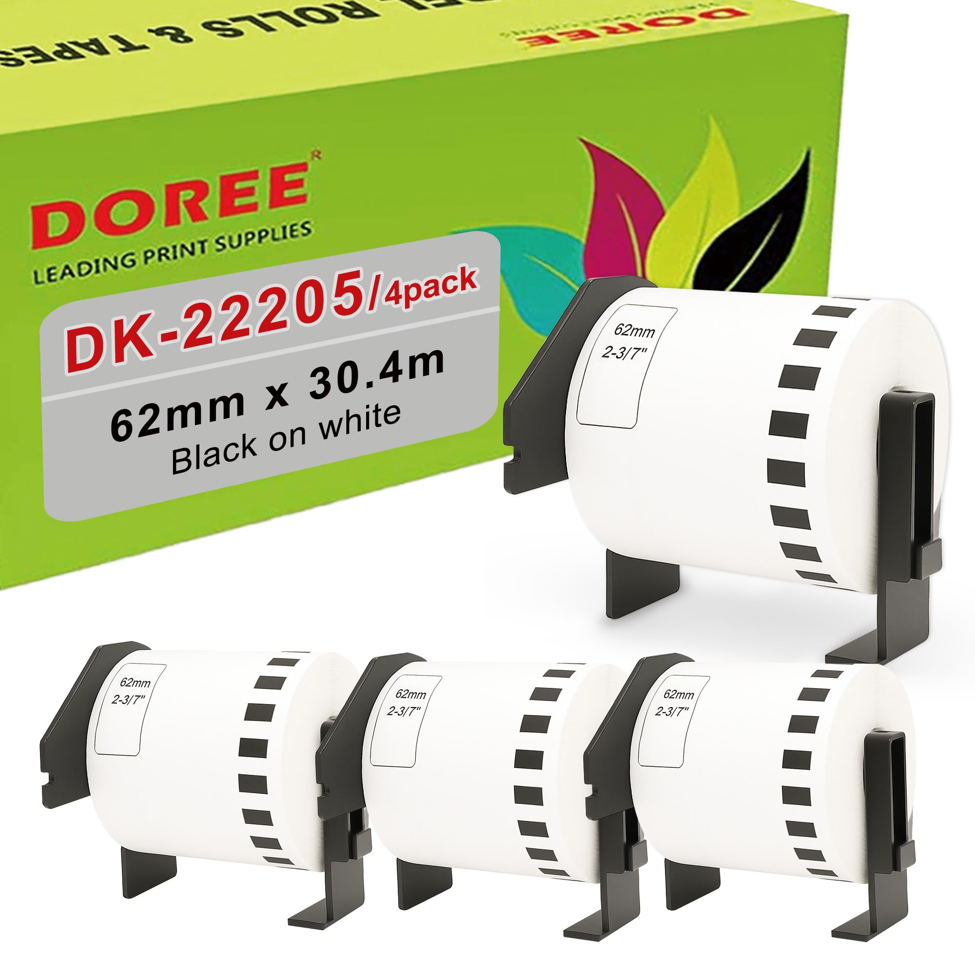 Doree Brother QL-500 QL-500A QL-500BS QL-500BS QL-500BW DK-22205 DK22205 (4 Packs)