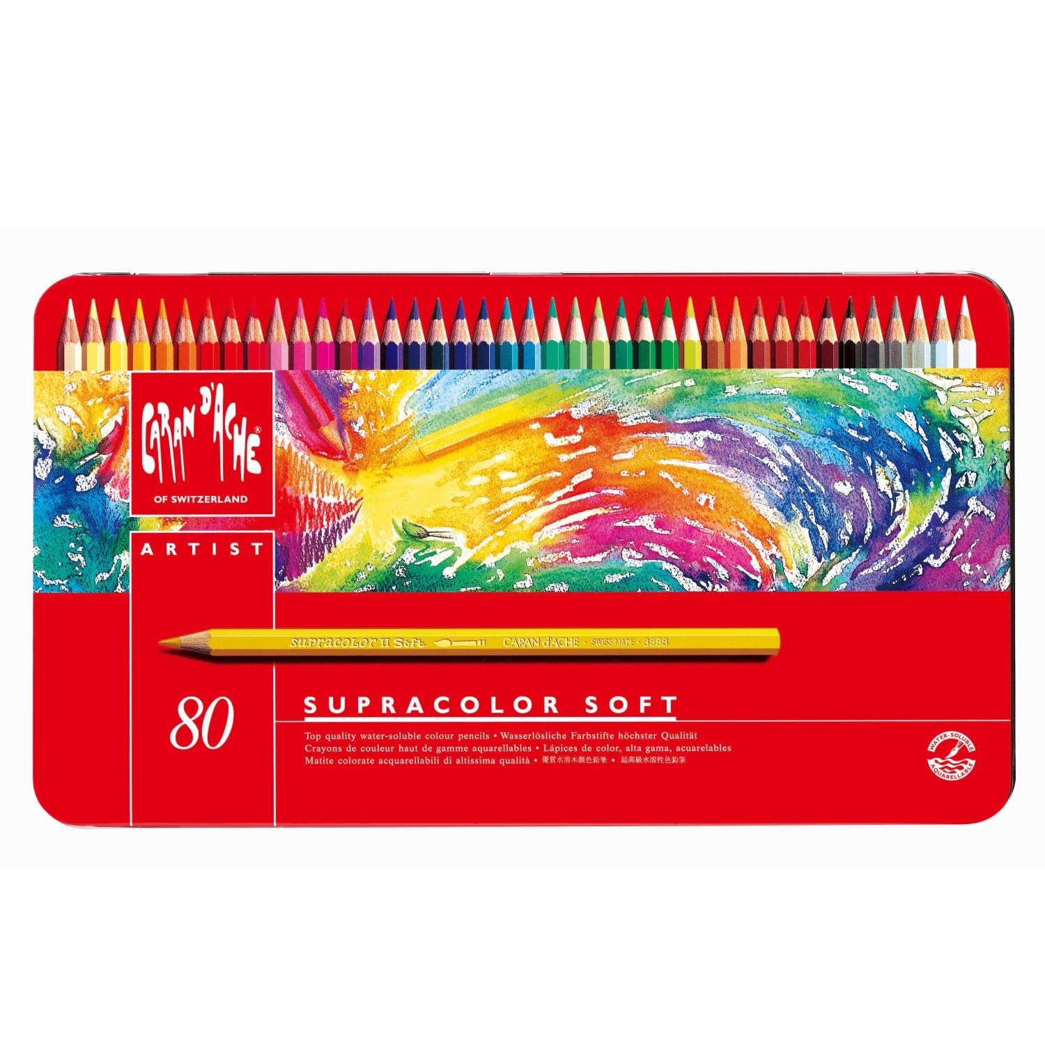 Caran Dache Metal tin with 80 assorted colours