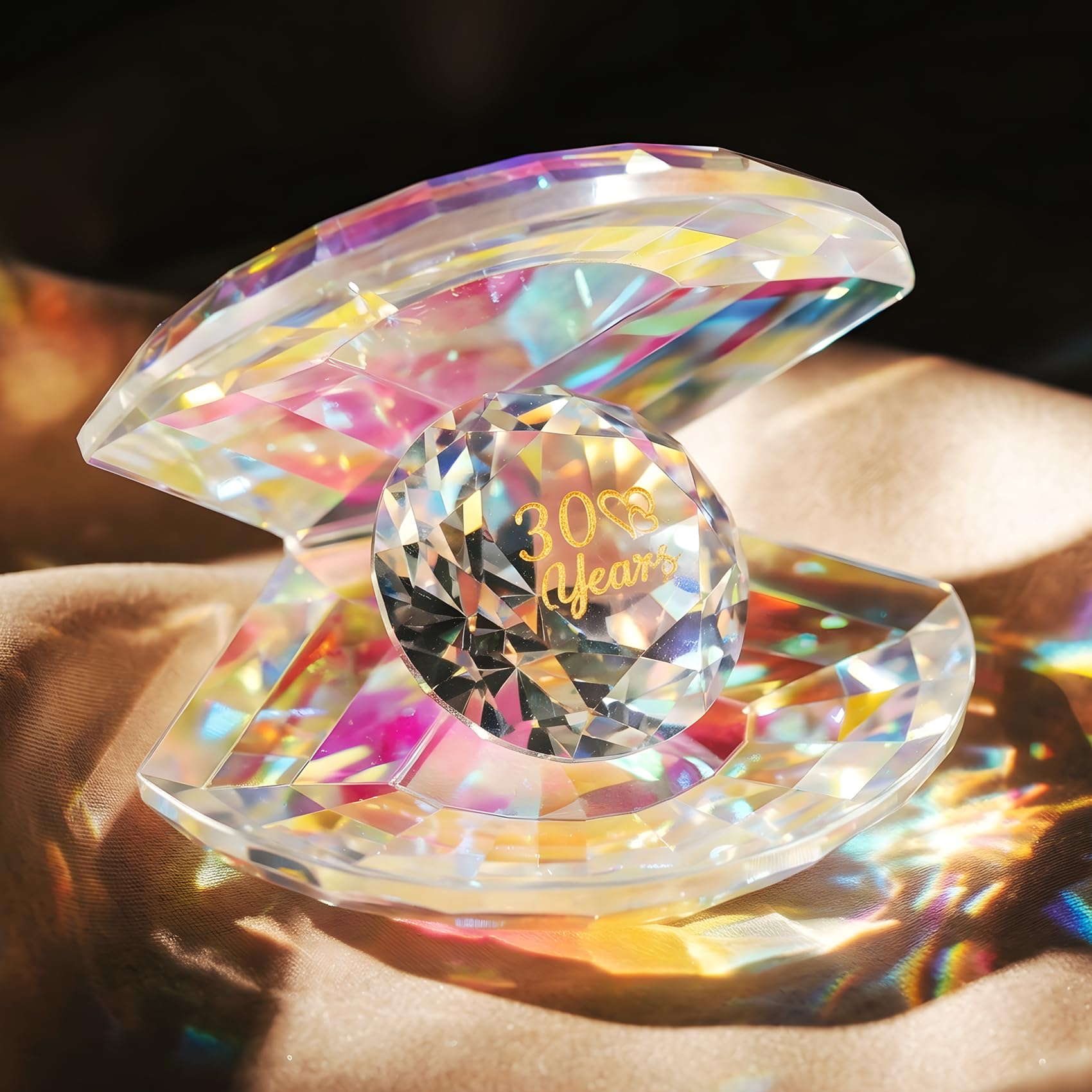 Movdyka Crystal Shell Pearl Ornaments 30th Wedding Anniversary Romantic Gifts Couples 30 Years of Love Anniversary Presents for Parents, Her 30 Years of Marriage Glass Keepsake