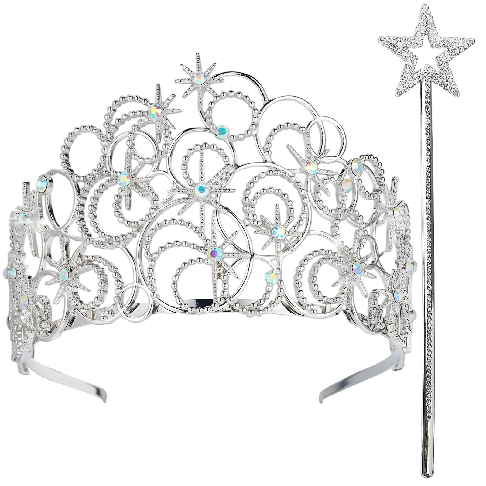BeoTnp 2-Piece set Royal Crown and Magic Wand Set, Princess Crown, Princess Dress Up Accessories, Fairy Tale Pretend Play Costume Jewelry For Kids and Adults, Movie Character Dress Up