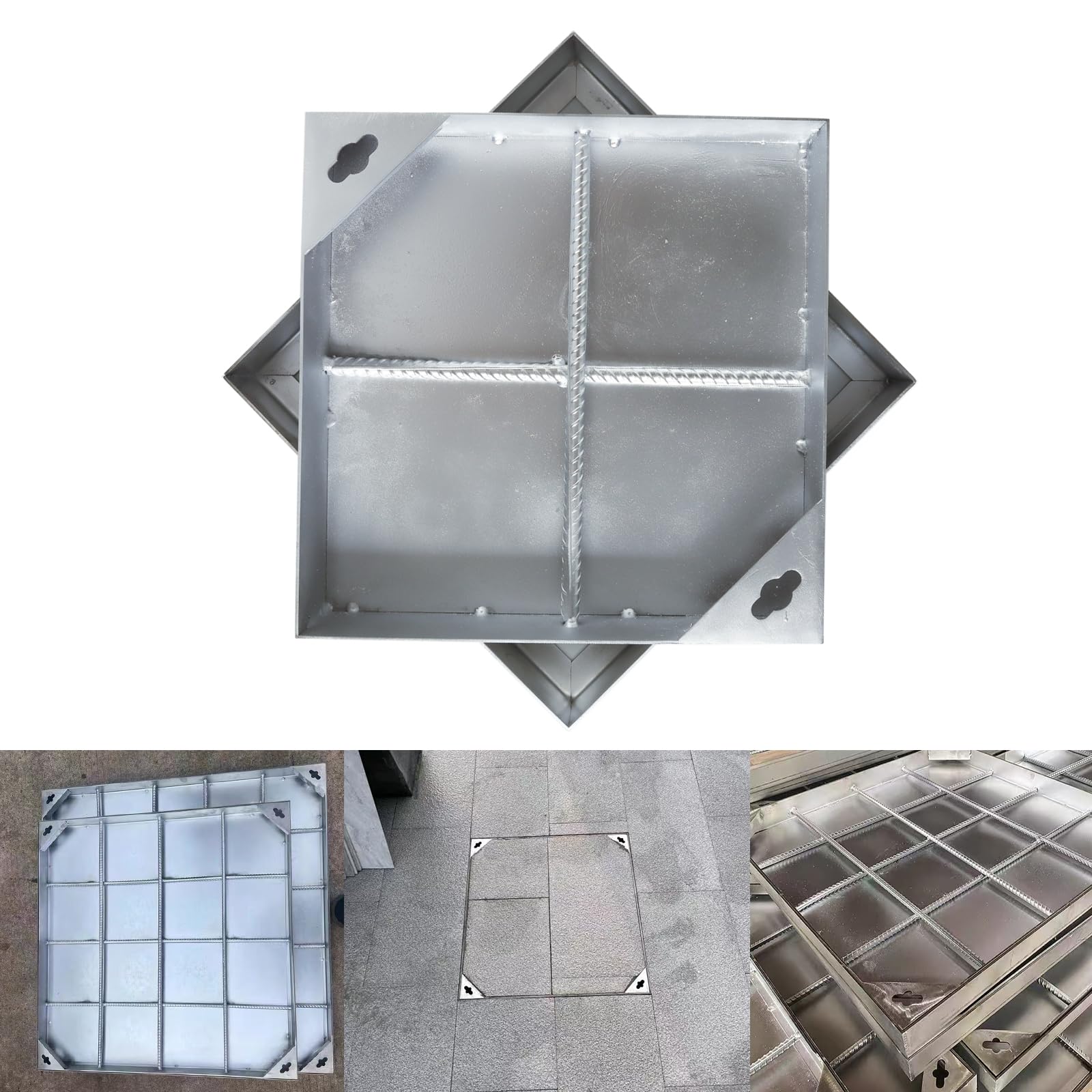 Photo 1 of Stainless Steel Manhole Cover & Frame, Recessed Square Septic Tank Lid with Base, Invisible Flush-Fit Design Sewage Basin Cover for Yard, Driveway, Pavement. Heavy Duty Septic Tank Cover.