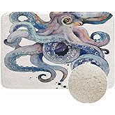 Lungtao Octopus Bath Rugs for Bathroom Watercolour Painting Durable Flannel Bath Rug Clearance Mats for Forlaundry Room and Kitchen Decor Carpt Washable 15.7 x 23.6 Inch
