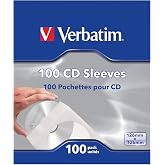 Verbatim 100-Pack CD DVD Paper Sleeves with Clear Window, Space-Saving