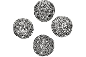 KERYAR 4 Pcs Wicker Rattan Balls Decorative for Centerpiece Bowls Fillers Home Decor Christmas Halloween DIY Crafts Weddings (Gray, 4 in)
