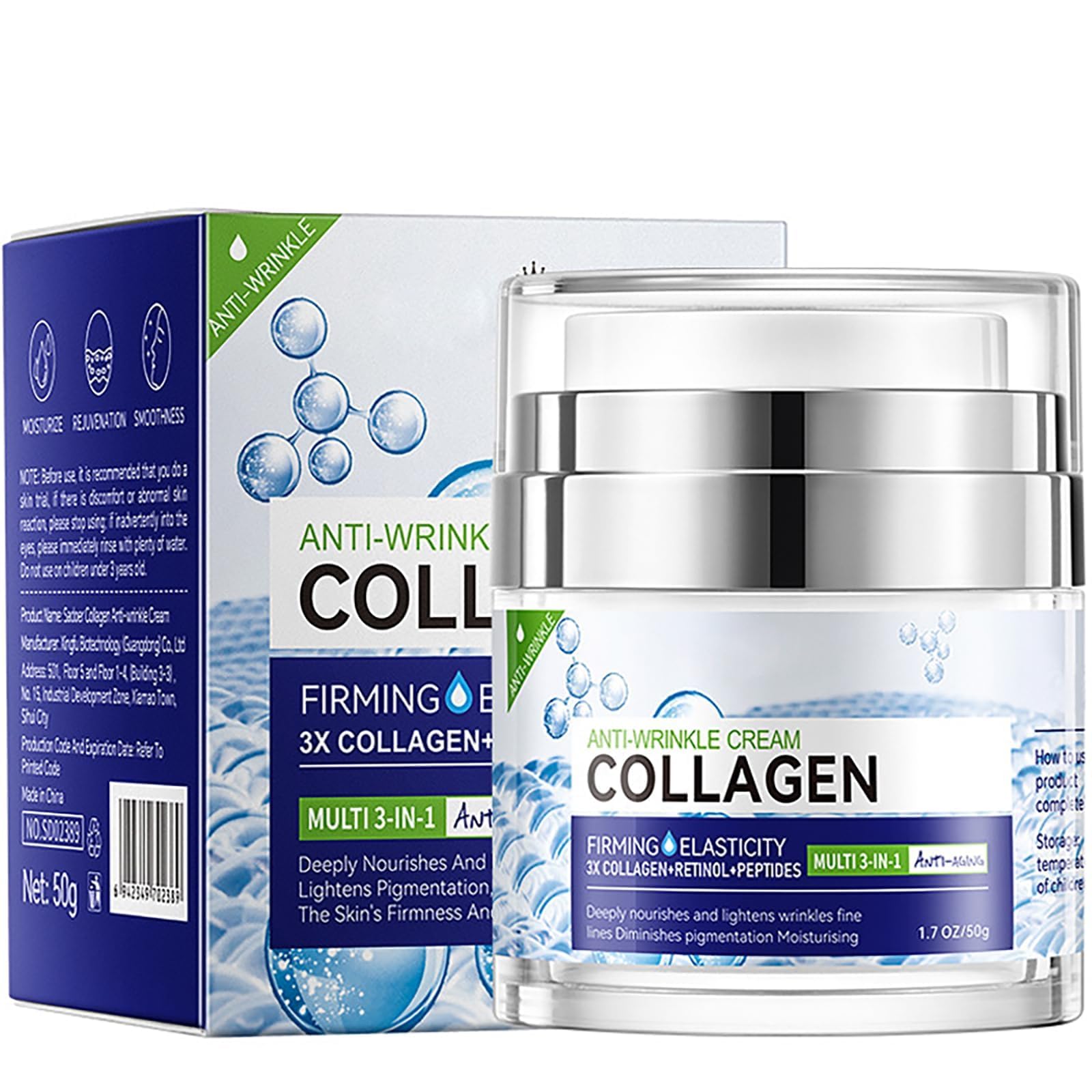 Retinol Cream Anti Wrinkle Face Cream-3X Collagen-Retnol-Peptides Face Cream,Multi 3-IN-1 Facial Moisturiser for Mature Skin, Targeting Wrinkles and Fine Lines, Nourishing and Improving Skin Texture