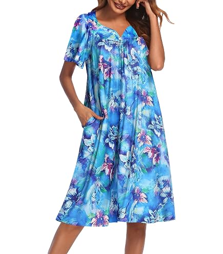 AmeriMark Women's Casual Muumuu House Dress - Black Leave - SP