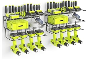 SUNALLY Power Tool Organizer Wall Mounted, Power Drill Tool Holder, Tool Organizers and Storage Rack for Garage Organization, 3 Layers Floating Tool Shelf with 4 Drill Holders(2 Pack)