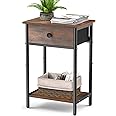Pabroni Night Stand Bedside Tables with Drawer Rustic End Table for Small Spaces 2 Tiers Side Table Nightstands for Bedroom, Living Room, Study, Office