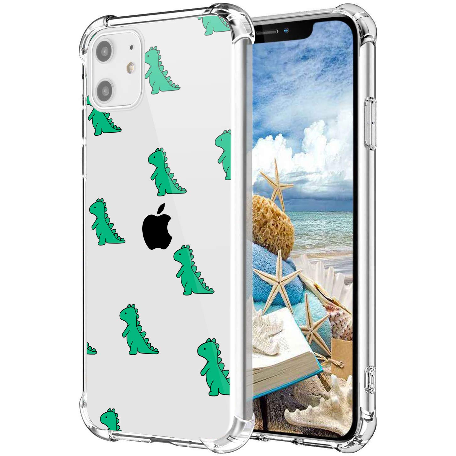 MAYCARI Cute Dinosaur Case Clear for iPhone 11 Pro, Cartoon Animals Design Transparent Shockproof Anti-Scratch Soft Flexible TPU Cover with Air Cushion for Men&Women — image 1
