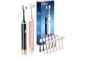 Black & Pink Electric Toothbrush for Adults, 2 Pack Toothbrush，USB Rechargeable Sonic Toothbrush with 12 Brush Heads, Smart T