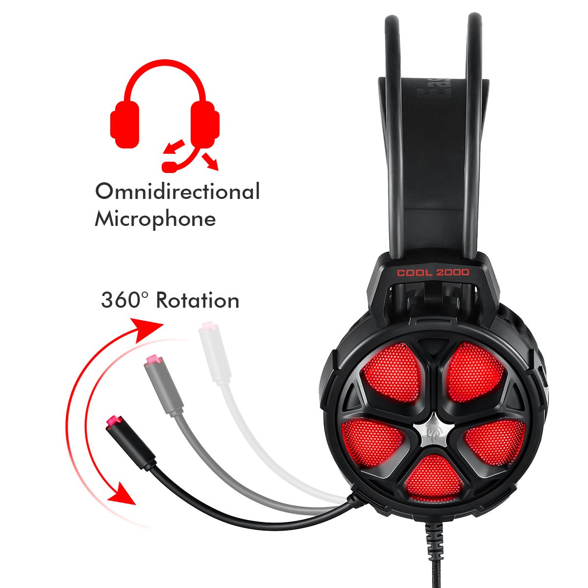 Gaming Headset, EasySMX COOL 2000 Over Ear Stereo Gaming Headphone with Mic and Volume Control, Y Splitter Cable, for PC/MAC/NEW Xbox One/PS4/Smartphone/Nintendo Switch (Black and Red)