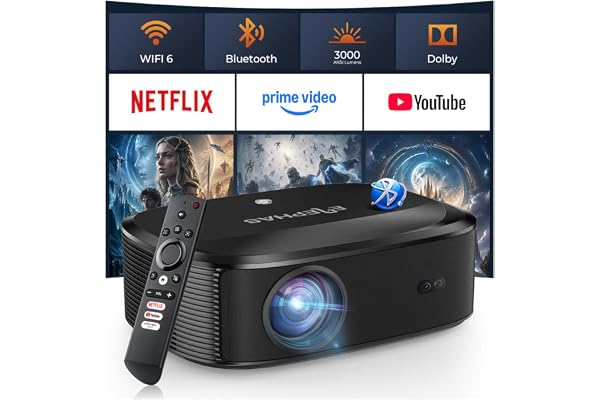4K Projector with WiFi and Bluetooth - 3000 ANSI Lumens, ELEPHAS Outdoor Movie Projector Compatible with NETFLIX/Prime Video/YouTube, Smart Projector for HDMI/USB/iOS/Android, Portable Home Cinema