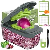 Ourokhome Vegetable Chopper Cutter with Container, Manual Hand Food Veggie Dicer with 2 Chopping Blades for Potato Strips, On